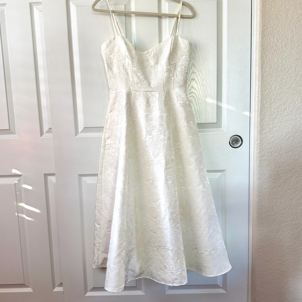 Lulus Meet For Tea White Jacquard Bustier Midi Dress With Pockets - Size M